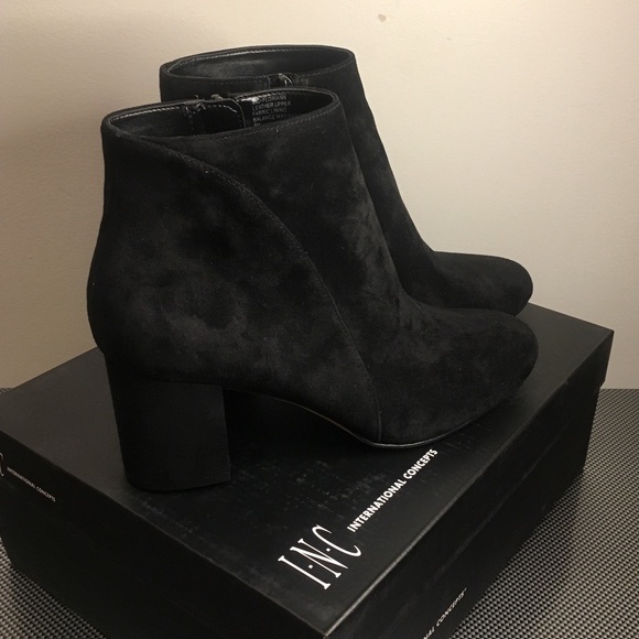 INC Suede Block Low Heel Ankle Zip Booties - Picture 4 of 9